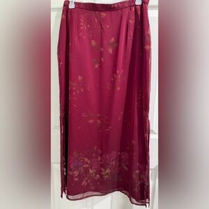 Elegant Floral Burgundy Skirt Sheer Overlay Fairycore Whimsigoth